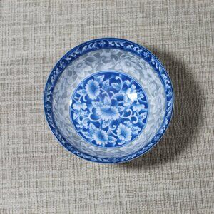 Cheng Jade Floral Design Porcelain Rake Wave Peony Rice 4.5" Rice Bowl